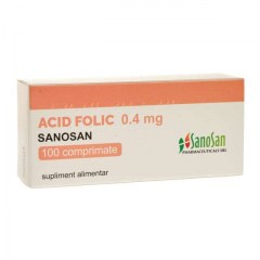 Acid Folic 0.4mg, 100 comprimate, Sanosan